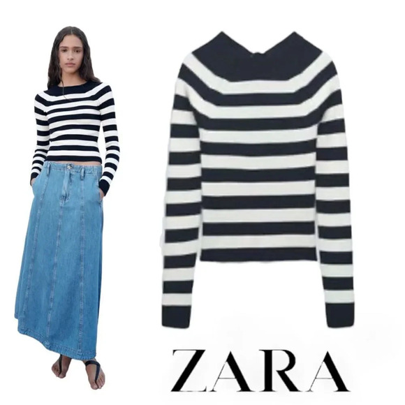 ZARA | Navy | KNIT SWEATER WITH OPEN BACK - Picture 1 of 10